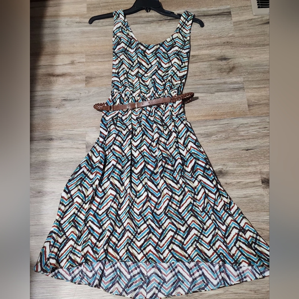 Calvin Klein Multicolor Chevron Maxi Dress with Belt